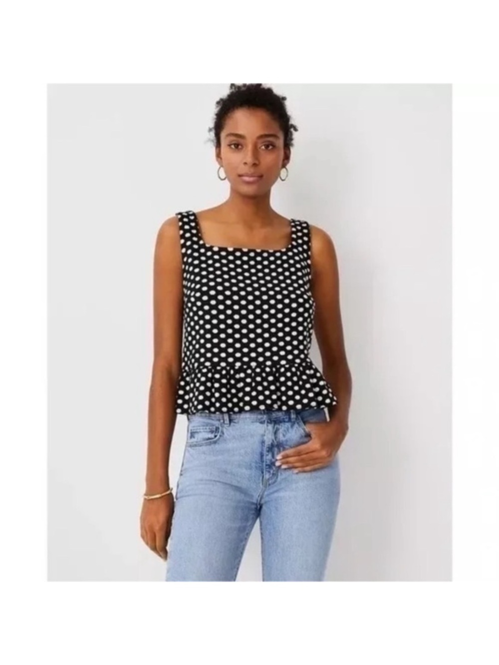 Ann Taylor Polka Dot Peplum Top Size Large